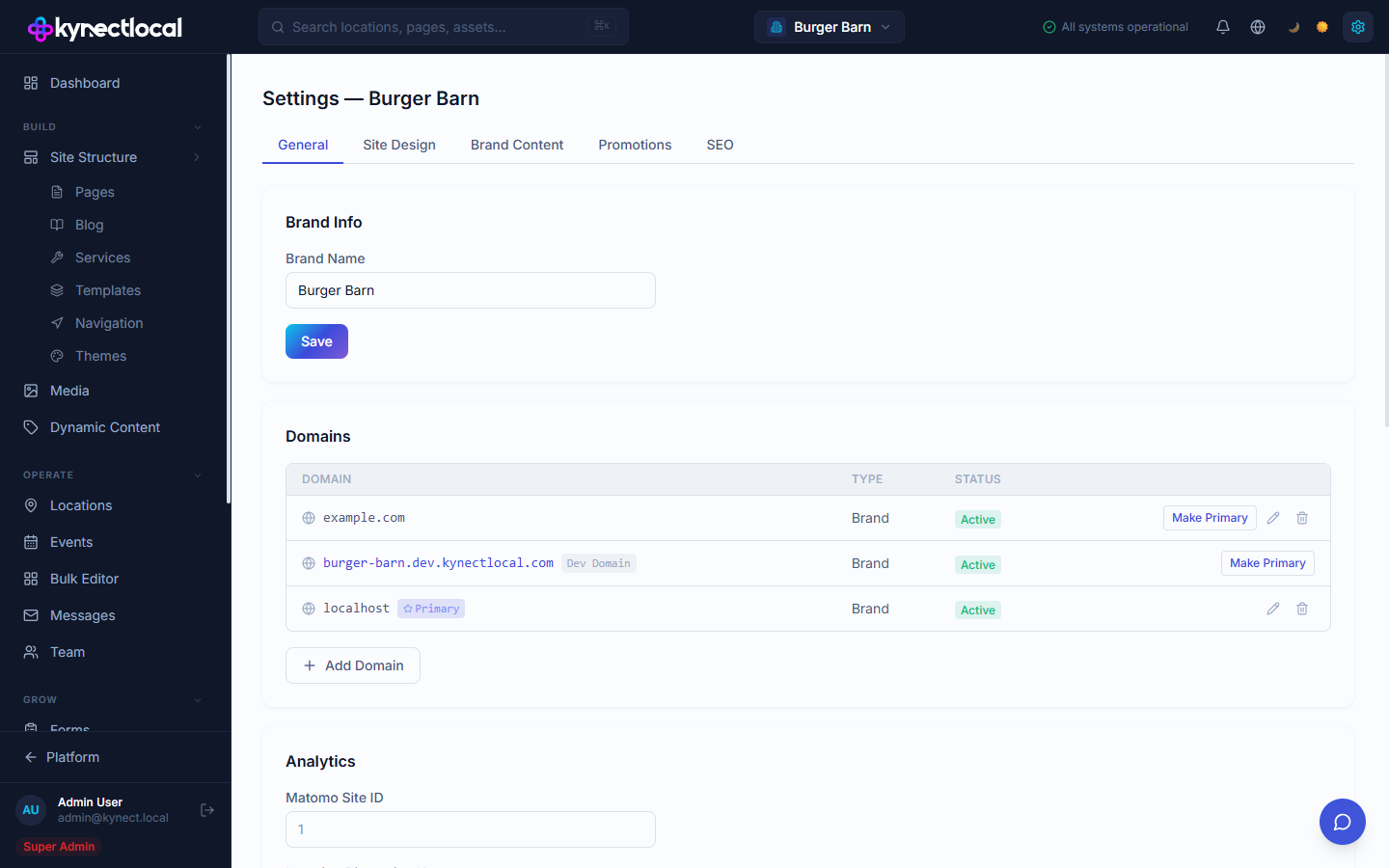 KynectLocal settings — AI crawler directives